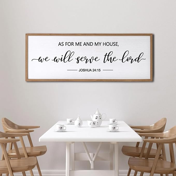 As For Me And My House We Will Serve The Lord Framed Wall Art, 32''×12'' Horizontal Positive Religious Rustic Bible Verse, Vintage Holy Catholic Scripture Decor for Christian God Jesus Christ Prayer-Ruum Studio Home