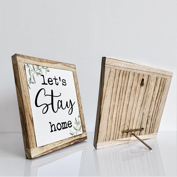 Rustic Wooden “Let’s Stay Home” Sign – Wooden Plaques Sign Table Decor, Shelf or Desk Decor, Farmhouse Living Room and Family Room Decoration, Cozy Home Accent and Housewarming Gift-Ruum Studio Home