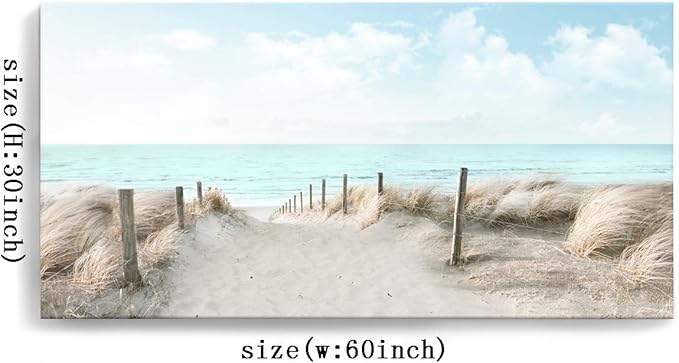 Large Canvas Wall Art Sky Beach Painting Picture Print on Canvas Framed Wall Art for Living Room Wall Decor for Bedroom Modern Coastal Landscape Room Decorations Artwork Size 60x30 Ready to Hang-Ruum Studio Home