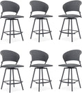 VICLLAX Patio Bar Stool Chairs with Footrests and Padded Seat, Bar Height Swivel Patio Chairs Set of 6, Woven Wicker Swivel Bar Stools for Lawn Garden, Grey-Ruum Studio Home