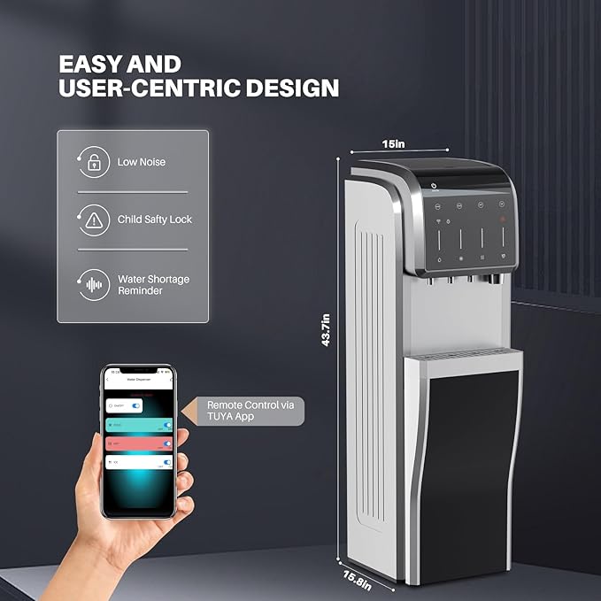 ICEPURE Multi-Function WiFi Water Cooler with Bullet and Crushed/Chewable Ice Maker, 5 Gallon Bottle Bottom Loading, Hot Cold Water Dispenser Built-in Ice Machine Combo, 35lbs/24H, Stainless Steel-Ruum Studio Home