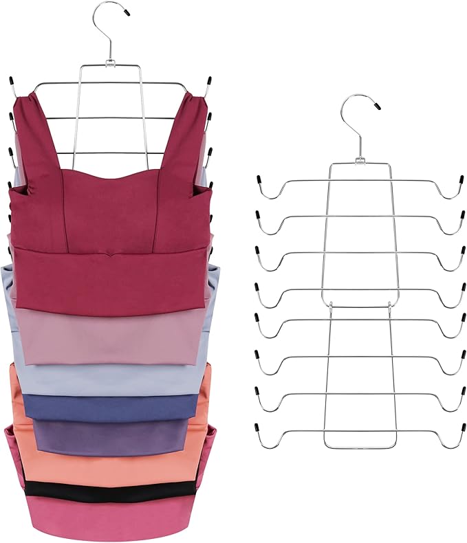 ZEDODIER 2 Pack Tank Top Hanger, Space Saving Bra Hanger, Non-Slip Hanging Sport Bras Holder, Closet Organizers and Storage for Camisoles Tank Tops Bras Ties Swimsuits Strappy Dress, Silver-Ruum Studio Home
