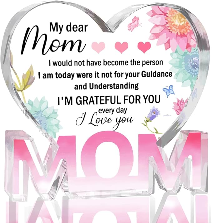 Mothers Day Gifts Best Mom Gifts -Gifts for Mom from Daughter Son - Best Mom Ever Gifts Unique Mother Birthday Acrylic Heart-Shaped Plaque Desk Decorations Present for Mom Christmas Anniversary-Ruum Studio Home