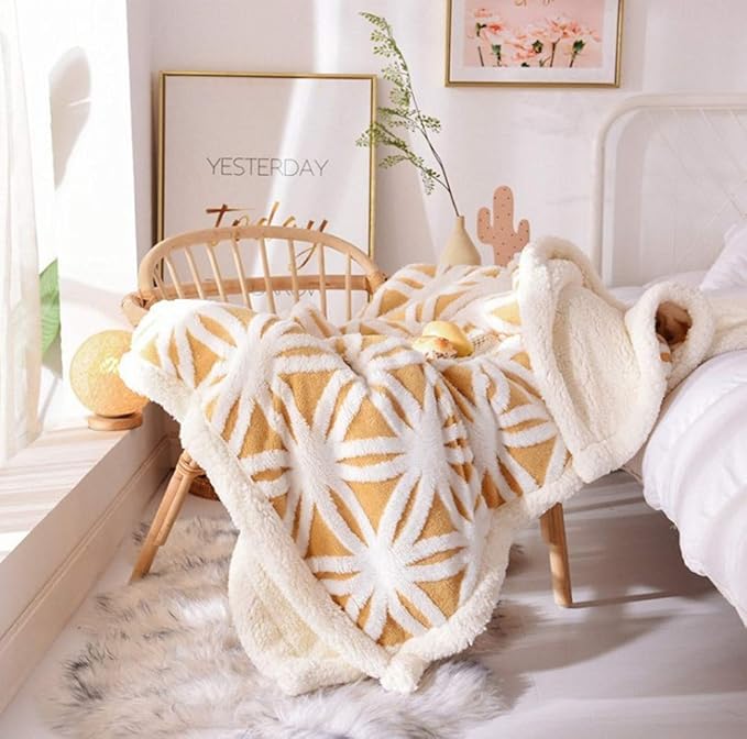 UKELER Yellow Sherpa Fleece Blanket Ultra Plush Lightweight Throw Blankets Cozy Soft Luxury Blanket for Couch Bed 60'' x 50''-Ruum Studio Home