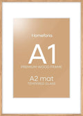 Homeforia A1 Poster Frame Natural Wood, High End Oak 23.4 x 33.1 Large Wooden Picture Frames Matted to 16.5 by 23.4 for Photo, A1 Size Light Wood Frames with Mat A2, Tempered Glass, Wall Kit, Set of 1-Ruum Studio Home