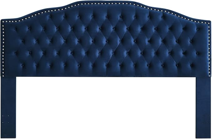 24KF Upholstered Button Tufted King Headboard with Nailhead Trim, Soft Velvet Fabric Headboard King/CA King - Navy-Ruum Studio Home