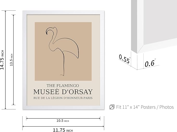 Poster Master Vintage Poster - Retro Minimalist Print - Gift for Artist, Housewarming - Flamingo, Line Drawing, Sketch, Abstract - Wall Decor for Living Room, Bedroom, 11x14 White Framed-Ruum Studio Home