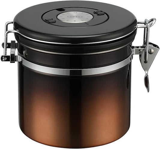 malmo Coffee Canister, Airtight Coffee Container with Date Tracker Lid, Stainless Steel Canister for Kitchen Food Storage (Black-Copper, 12oz)-Ruum Studio Home