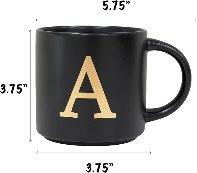 COLLECTIVE HOME - Monogram Ceramic Mugs, 15 oz Golden Initial Black Coffee Cups, Elegant Alphabet Tea Mugs, Elegant Personalized Mug with Gift Box, Unique Mug with Double Side Capital Lette (A-1)-Ruum Studio Home