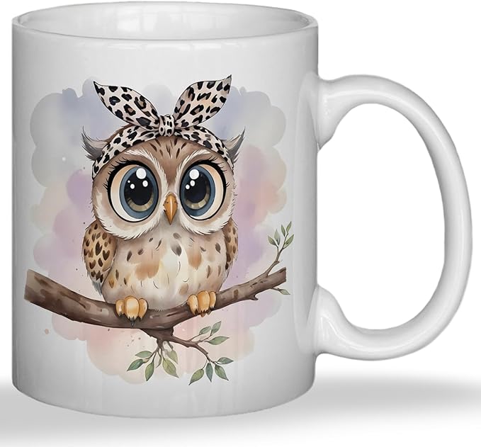 JINYO Coquette Leopard Bow Owl Mug, Cute Owl Coffee Cup, Gifts for Owls Lovers Women, Cute Wild Animal Ceramic Coffee Tea Mug 11 oz-Ruum Studio Home