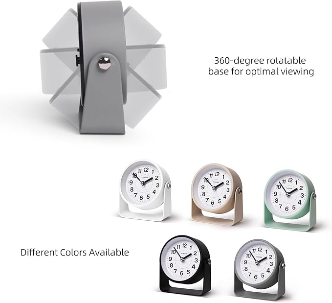 Analog Alarm Clock, Silent Non-Ticking Quartz Movement, Battery-Operated with Snooze & On-Demand Light, Easy to Set Gentle Wake Bedside Desk Clock, Ideal for Home, Travel, Office (Gray)-Ruum Studio Home
