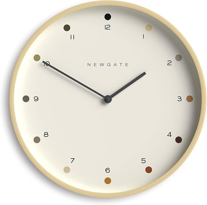 NEWGATE® Mr Clarke Wall Clock | Large Scandi Inspired Plywood Clock | 16 inch | Pale Wood case with Designer dot dial | Modern Minimalist Design for Kitchen, Living Room or Office-Ruum Studio Home