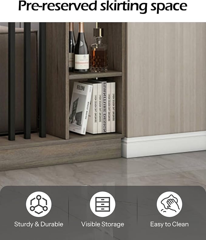 Wall Room Divider, Storage Cabinet Storage Display with Shelves, Modern Freestanding Wood Room Divider Screen, Wall Privacy Screens for Home Decorative (Grey Oak+Black,39.5" L x 9.5" W x 79.5" H)-Ruum Studio Home