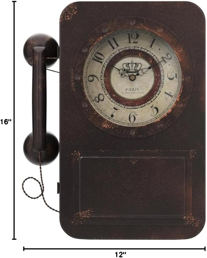 Abdurey Retro Old Telephone Wall Clock with Hidden Safe, Battery Operated Quartz Metal Wall Clocks, Large Rectangular Vintage Decor Clocks, for Farmhouse, Living Room(16" H x 12" W x 4" D)-Ruum Studio Home