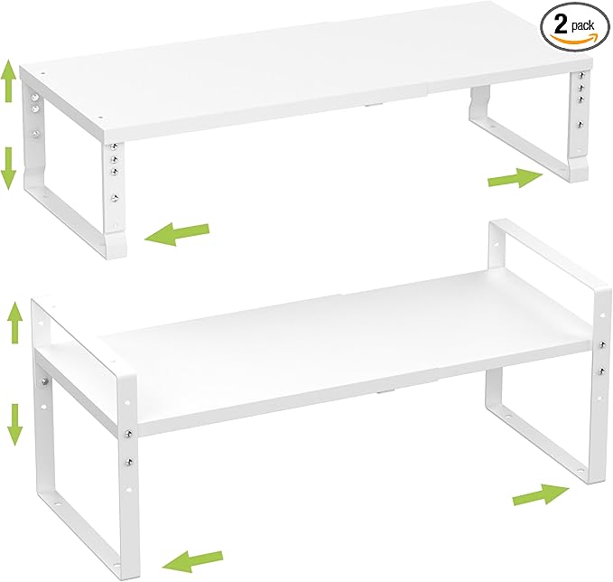 Expandable,Stackable Spice Rack,Seasoning Organizer and Storage,Spices Jar Racks for Cabinet,Countertop, Metal Pantry, Cupboard,Laundry Storages,Heavy Duty(2 Packs/Medium/White)-Ruum Studio Home