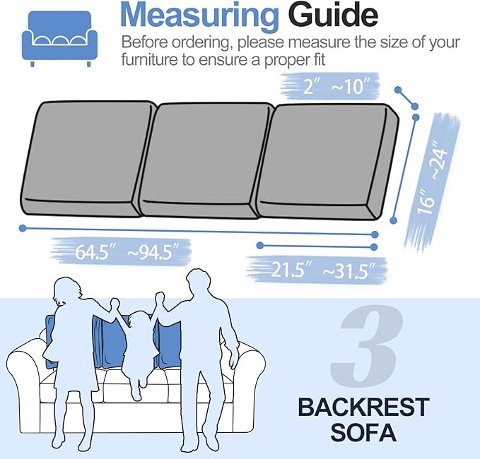 Large Backrest Cushion Covers Super Stretch Backrest Covers for 3 Cushion Couch Sofa, Couch Back Cushion Covers Featuring with Chenille Yarn (Softer Version, 3PC, Dark Grey)-Ruum Studio Home