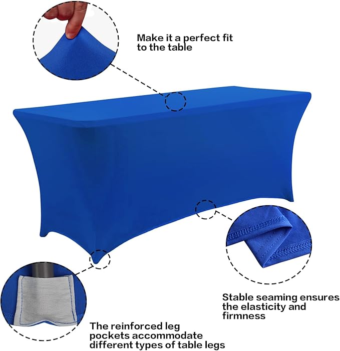 IVAPUPU 4FT Table Cloth for Rectangular Fitted Events Stretch Royal Blue Table Covers Washable Cover Spandex Tablecloth Protector for Party, Wedding, Cocktail, Banquet, Festival-Ruum Studio Home