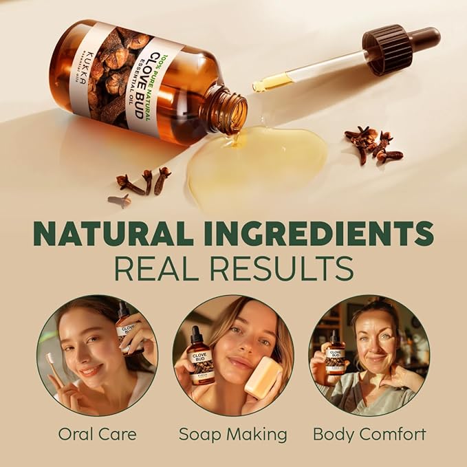 Kukka Clove Oil for Teeth and Gums - 4 Fl Oz - 100% Pure Natural Clove Essential Oil - Steam distilled from Flower Buds for Potency - Perfect Solution for Oral Care, Hair, Diffuser & Soap Making Scent-Ruum Studio Home