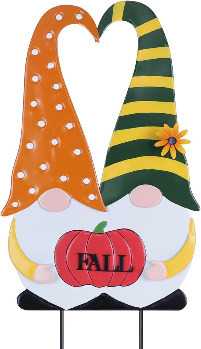 YEAHOME Outdoor Fall Decor, 2 Gnomes Decorative Garden Stake with Pumpkin for Fall Decorations, Autumn Metal Yard Signs for Home Outside Garden Porch Lawn, Thanksgiving Decorations Outdoor (YHMD-478)-Ruum Studio Home