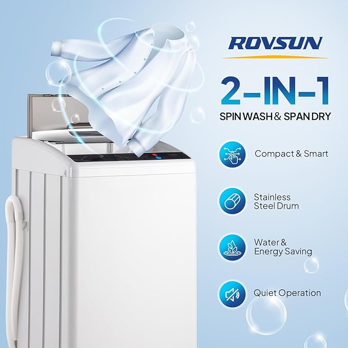 ROVSUN 25LBS Portable Washing Machine, Full-Automatic Electric Laundry Machine with Stainless Steel Drum, 110V Compact Washer, Washer and Spin Dryer Combo with Drain Pump for Apartment, Dorm, Home-Ruum Studio Home