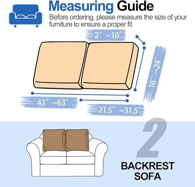 Large Backrest Cushion Covers Super Stretch Backrest Covers for 2 Cushion Couch Sofa, Couch Back Cushion Covers Featuring with Chenille Yarn (Softer Version, 2PC, Khaki)-Ruum Studio Home