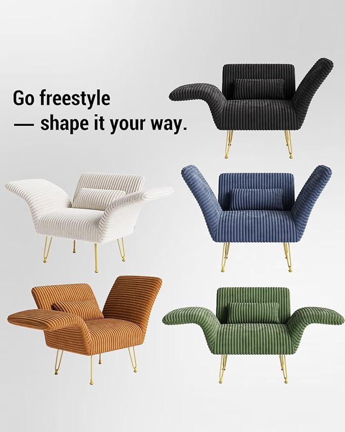 Txtin's Comfy Accent Chair Reading Chair for Bedroom Cozy Wing Arm Living Room Single Sofa Chair with Angle Adjustable Arms Black Corduroy Easy Assembly-Ruum Studio Home