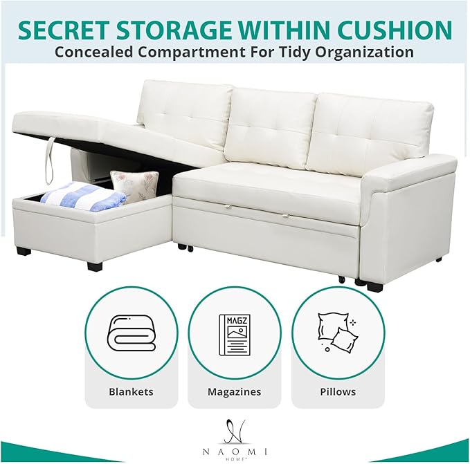 Naomi Home Laura Sectional Sofa White/Air Leather-Ruum Studio Home