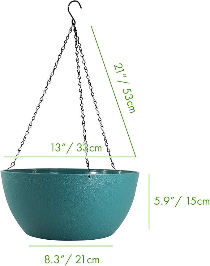 WOUSIWER 13 inch 2 Pack Large Hanging Planters for Indoor Outdoor Plants with Drainage Holes and Chain, Round Hanging Flower Pots for Garden Home Porch Decor, Myrtle Green-Ruum Studio Home