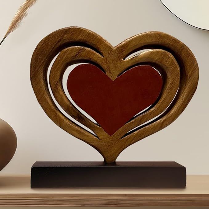 Decozen Gifts for Mom - Wooden Heart Sculpture - Mother's Day Birthday Gifts, Home, Office, Living Room, Shelf, Fireplace, Farmhouse, Tabletop, Boho and Mantle Decor - Mothers Day Decorations-Ruum Studio Home