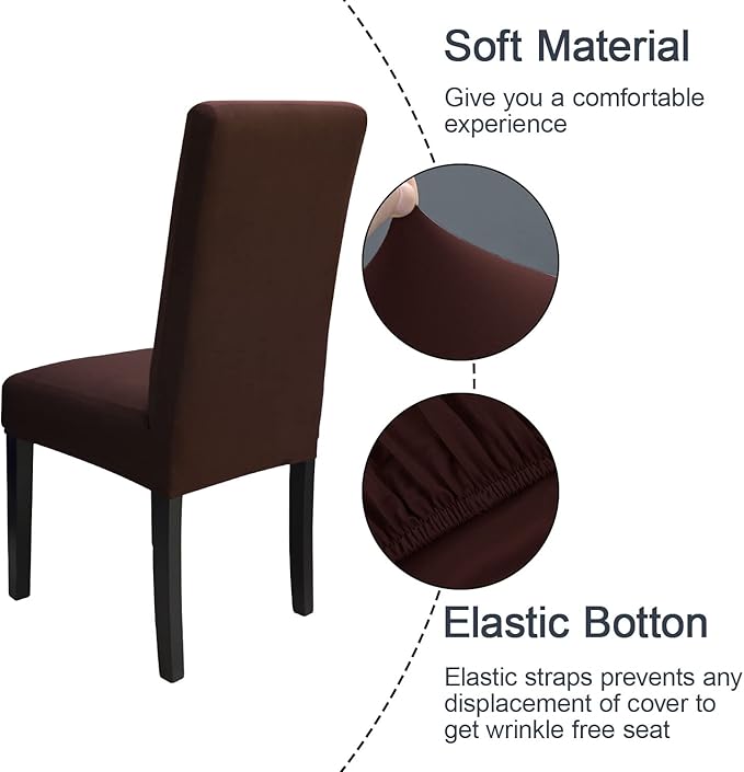 JQinHome Dining Room Chair Covers Set of 8, High Stretch Chair Slipcover Removable Washable Chair Seat Protector Cover for Home Party Hotel Wedding Ceremony (Coffee)-Ruum Studio Home