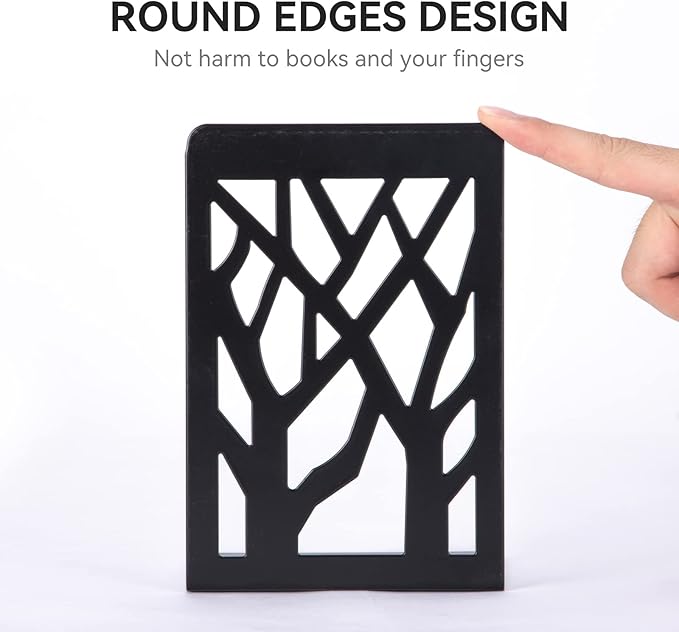 Book Ends, Bookends, Bookends for Shelves, Bookend, Book Ends for Heavy Books, Black Metal Book Shelf Holder Home Decorative, Book Stoppers for Shelves 2 Pair-Ruum Studio Home
