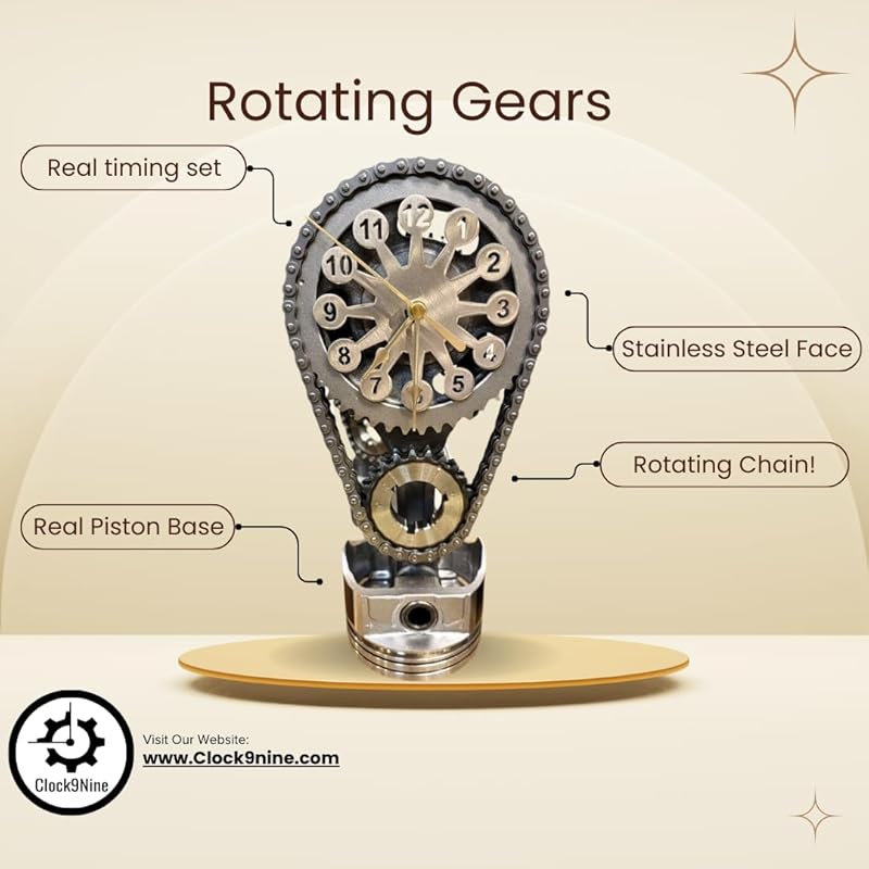Chevrolet Small Block V8 Rotating Gear Clock – Stainless Steel Timing Chain Desk Clock by Clock9Nine, Chevy Truck Garage Decor, Muscle Car Gift, Hot Rod Man Cave Collectible, Car Show Trophy-Ruum Studio Home