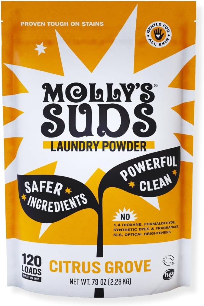 Molly's Suds Original Laundry Detergent Powder | Clean Laundry Detergent Powder for Sensitive Skin | Simple, Effective Ingredients, Stain Fighting | 120 Loads (Citrus Grove)-Ruum Studio Home