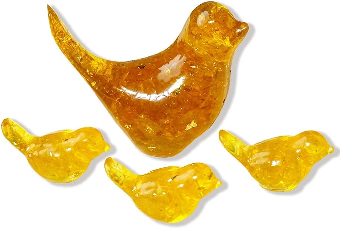Crystal Bird Figurines, Resin Animal Statues, Miniature Decorative Gravel Birds, Home Decor (4PCS-Citrine)-Ruum Studio Home