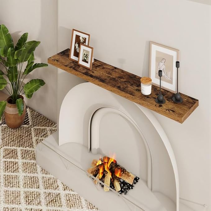 48 inch Floating Shelves for Wall Large Wall Mounted Shelves with Invisible Brackets, Brown Long Shelves for Bathroom, Living Room, Kitchen, Office, 48x9.1 inch deep Set of 2-Ruum Studio Home