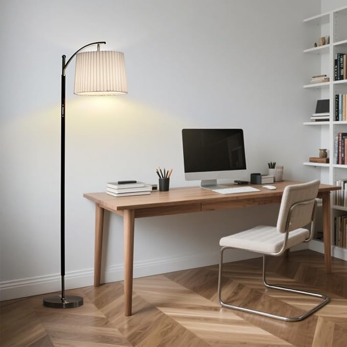 Floor Lamp, LED Floor Lamp with APP & Remote & Touch Control, Stepless Color Temperatures and Brightness, Tall Standing Lamp with Pleated Lampshade for Living Room, Bedroom, Office(Black Gold)-Ruum Studio Home