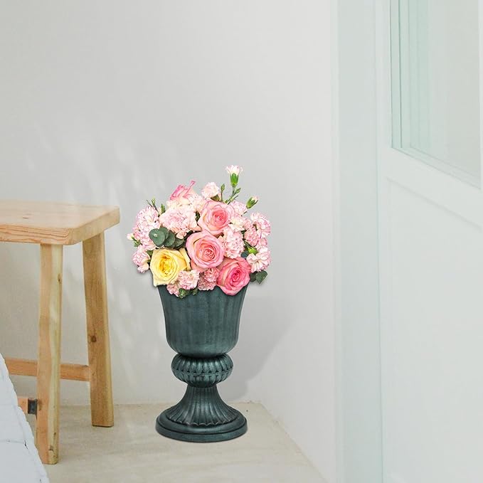 Athena Collection 20''H Garden Plastic Urn Vintage Tall Planter Urn Patio Large Flower Pot Porch Planter Large Planter for Indoor Outdoor Plant, Dark Green-Ruum Studio Home