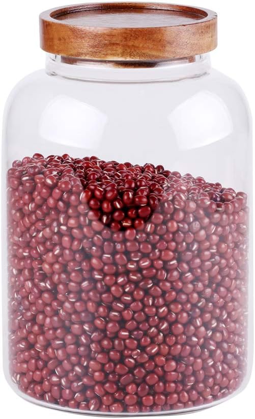 Large Glass Food Canisters, 66 FL OZ(1950ml) Kitchen Serving Stoarge Container with Airtight Acacia Lids, Cereal Dispenser Jars for Spaghetti Pasta, Powder, Spice, Tea, Coffee(7.6inch high)-Ruum Studio Home