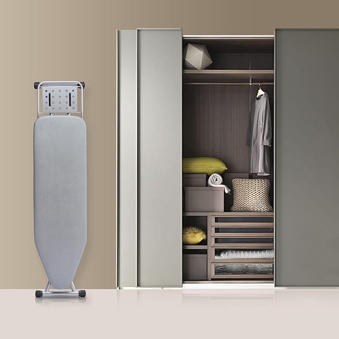 Ironing Board, Heat Resistant Cover Iron Board with Steam Rest, Non-Slip Foldable Ironing Stand. Heavy Sturdy Metal Frame Legs Iron Stand(13 * 34 * 53 Inches) (Silver Gray)-Ruum Studio Home
