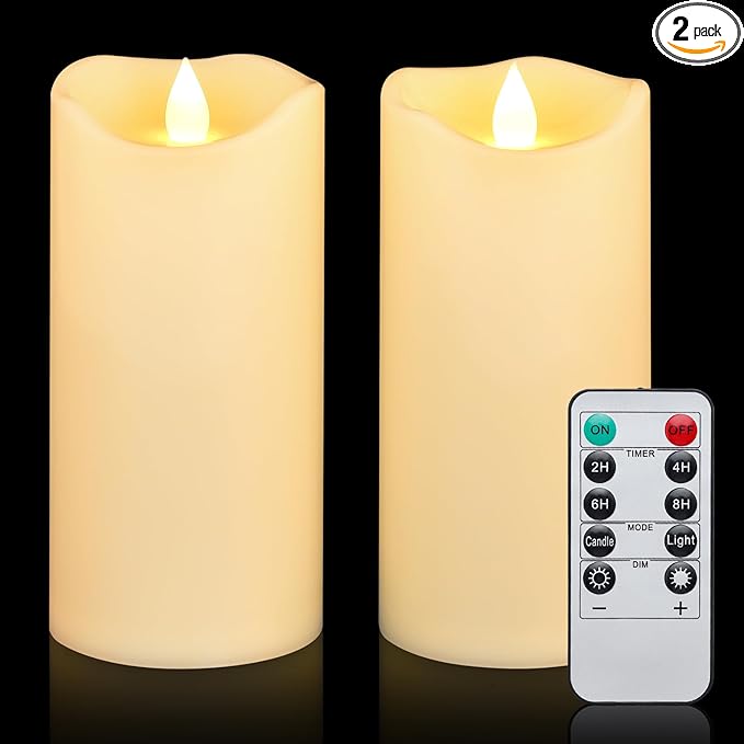 Aignis Indoor Flameless LED Candles Battery Operated with Remote Timer and Wax-Like Shell for Home/Wedding/Holiday Decor, Set of 2(D 2.95" x H 6")-Ruum Studio Home