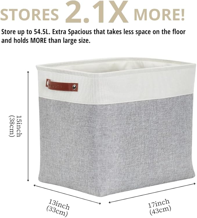 DECOMOMO Storage Baskets | Large Storage Bins 54.5L Fabric Baskets for Organizing Laundry Nursery Toys Cloth Linen Closet Organizers with Handles (Grey and White, XXXL - Jumbo/3P - 17" x 13" x 15")-Ruum Studio Home