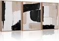 HLNIUC Large Framed Neutral Abstract Canvas Wall Art,Black and White Abstract Wall Decor Set of 3(16”X24”)Modern Minimalist Color Block Art Print,Beige Mid Century Wall Painting for Living Room,Office-Ruum Studio Home