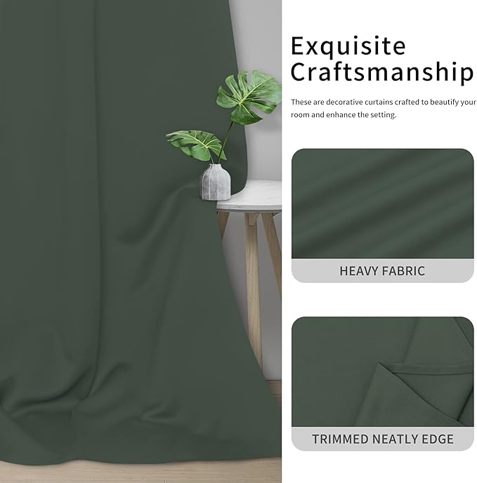 Easy-Going Blackout Curtains for Bedroom, Solid Thermal Insulated Grommet and Noise Reduction Window Drapes, Room Darkening Curtains for Living Room, 2 Panels(42x72 in, Greyish Green)-Ruum Studio Home