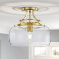 WUZUPS Chandelier Rustic Farmhouse Industrial Round Semi-flushmount Ceiling LED Light Fixture with Clear Glass Shades for Bathroom Kitchen Foyer Entryway, H 11.8" x W 13.4", E26 Base, Brushed Gold-Ruum Studio Home