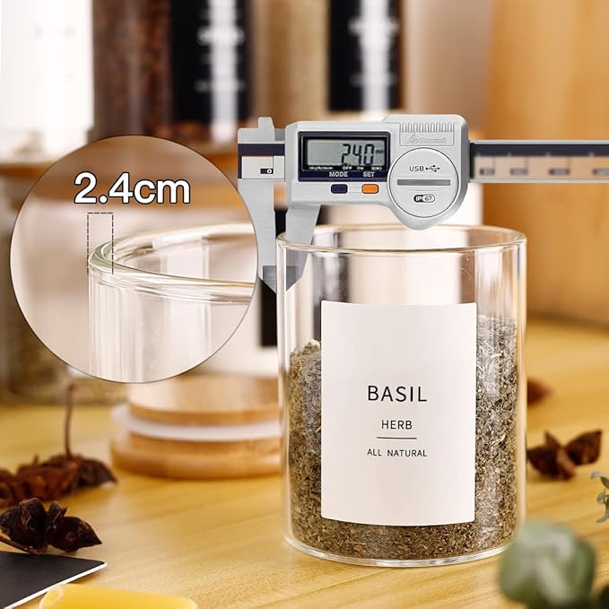 12 Pcs Glass Spice Jars With 296 Spice Labels Preprinted of White and Black Color- 6oz Thicken(2.4mm) Spice Containers With Bamboo Airtight Lids - Empty Small Herb Seasoning Jars-Ruum Studio Home