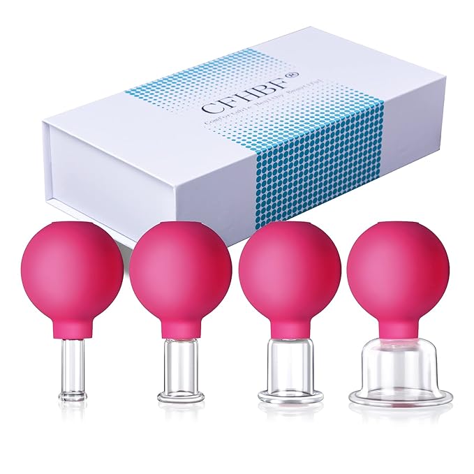 4 Size Facial Cupping Therapy Set Glass, Eye Face Vacuum Massage Anti Cellulite Cup - Silicone, for Beauty Body Cup Lymphatic Fascia Massager (Gift Box Packaging-red)-Ruum Studio Home