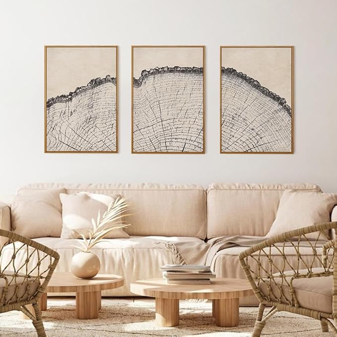 HPINUB Vintage Wood Tree Rings Wall Art Set, Framed Canvas Paintings, Black and White Nature-Inspired Decorative for Modern Home Decor for Living Room, Bedroom, Dining Room, Office- 24"x36"x3-Ruum Studio Home