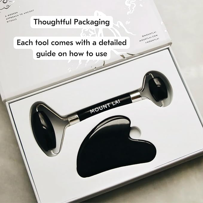 Mount Lai Obsidian Gua Sha Facial Tools, Black Obsidian Gua Sha Facial Tools Set and Roller, Guasha Tool for Face to Relieve Muscle Tension and Reduce Puffiness, Anti Aging Skin Care Sets for Women-Ruum Studio Home