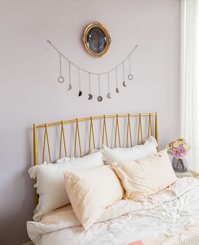 Mkono Moon Phase Wall Hanging Boho Aesthetic Room Decor Metal Moons Garland Hanging Art Bohemian Home Decoration for Girls Room Nursery Bedroom Livingroom Dorm, Ideal, Black, 50"-Ruum Studio Home