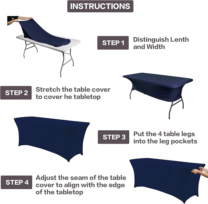 IVAPUPU 2 Pack 4FT Table Cloth for Rectangular Fitted Events Stretch Jean Blue Table Covers Washable Cover Spandex Tablecloth Protector for Party, Wedding, Cocktail, Banquet, Festival-Ruum Studio Home